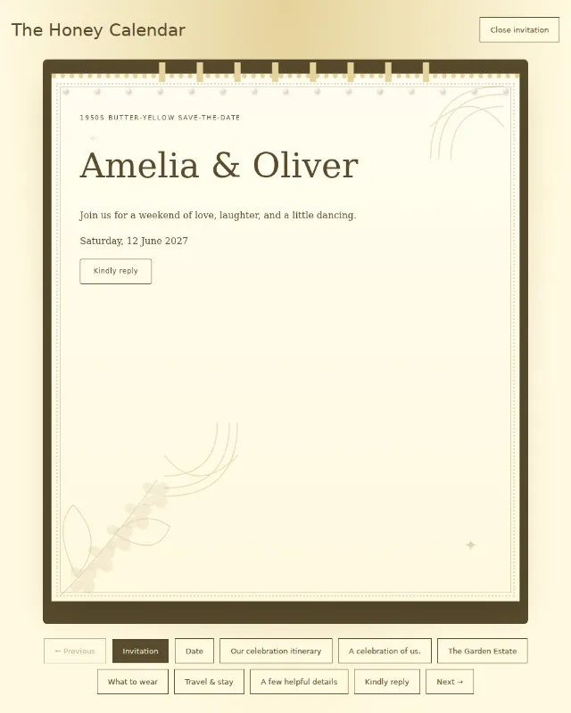 The Honey Calendar invitation design