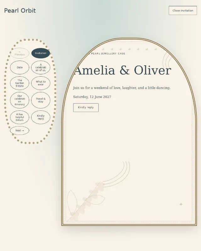 Pearl Orbit invitation design