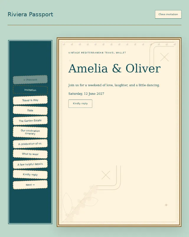Riviera Passport invitation design
