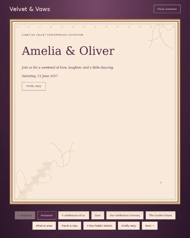 Velvet & Vows invitation design