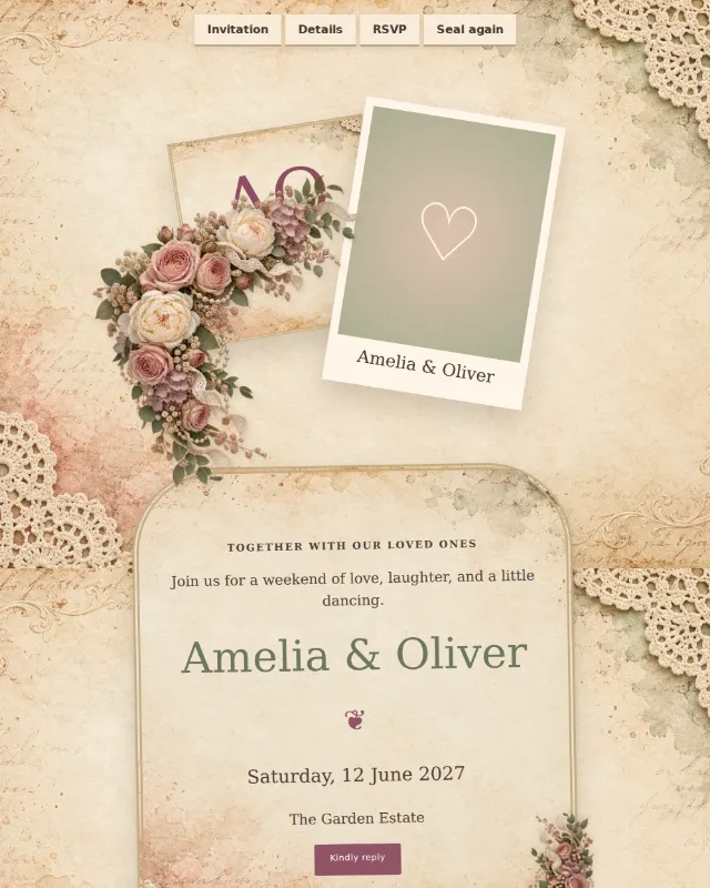 Vintage Rose Correspondence invitation design